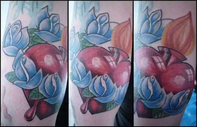 Buntes Old School Tattoo mit Herz- und Rosenmotiven – klassischer Tattoo-Stil in Böblingen.